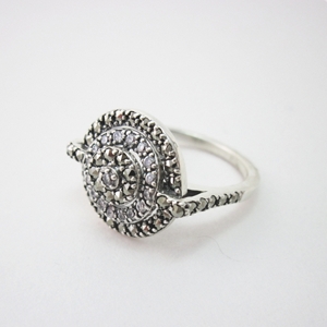 Round Cubic Zirconia and Marcasite Ring - Click Image to Close